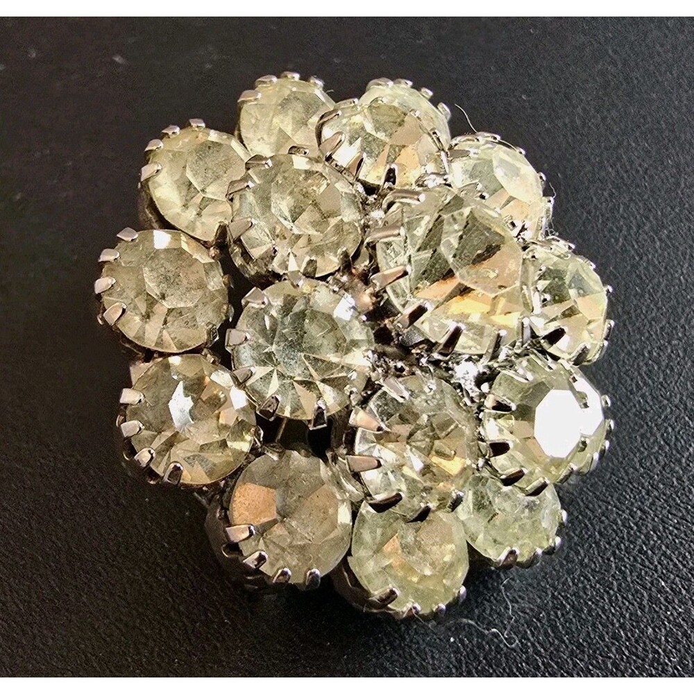 Vintage Kramer Rhinestone Cluster Brooch Silver Tone Clear Crystal Dome Jewelry